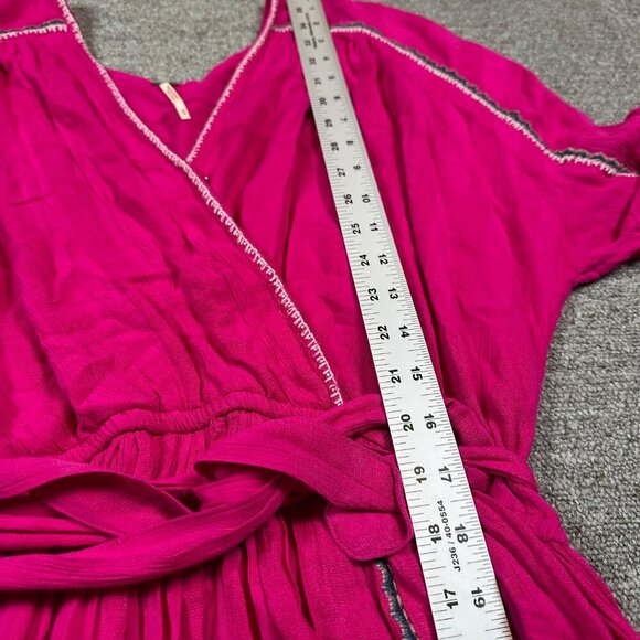 Free People Delilah Embroidered Wrap Mini Dress in Bright Pink Womens Medium - Picture 7 of 8